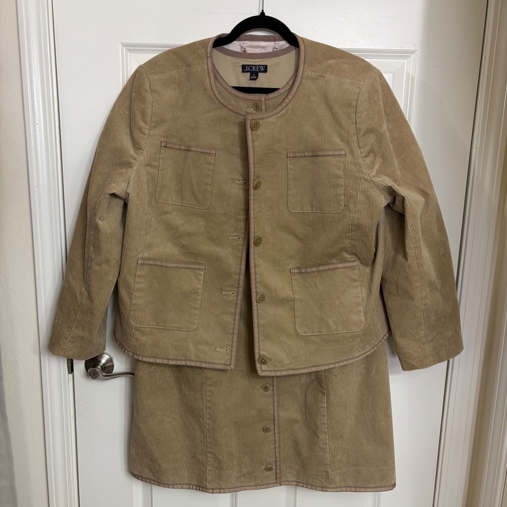 J.Crew Tan Corduroy 2 Piece Set Jacket and Dress Grosgrain Trim Khaki Size 20